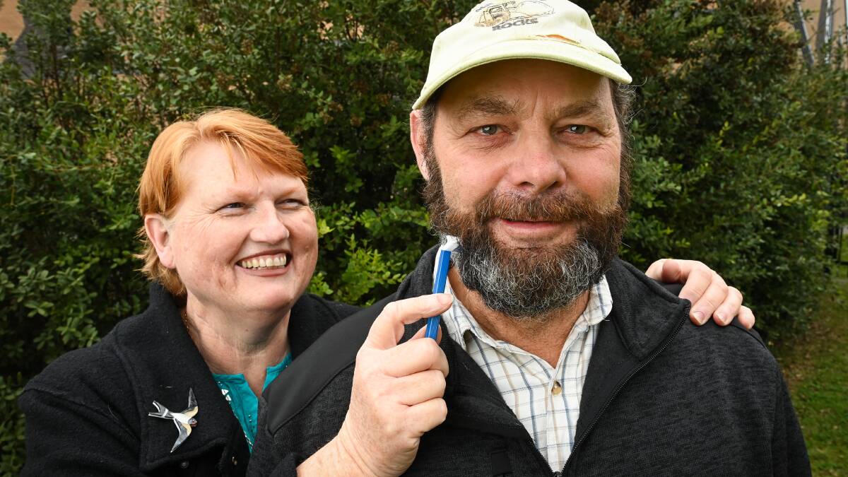 GREAT CAUSE: Catherine and Jim Lewry ready to shave off the dreaded beard to raise funds for cancer. Picture: MARK JESSER
