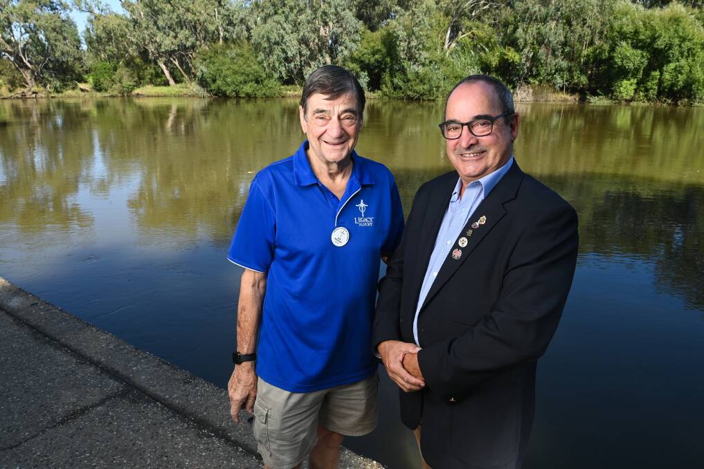CHANGE IN PLANS: Albury Legacy president Ian Deegan and Michael Carroll hope the weather subsides, so the river trip can go ahead. Picture: MARK JESSER