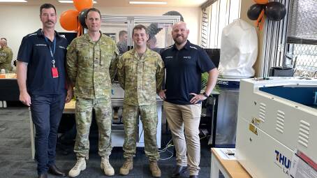 Makerspace site supervisor Andrew Haines, Major Zane Lindsay, Craftsman Joshua Harp and Makerspace supervisor Ryan Aisbett look forward to giving the new gear a go. Picture supplied.