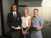 Murray High student Hunter Jackson, 17, and Albury High School's Daisy Tuksar, 17, with Claire Markwick look forward to putting what they've learnt from the workshops into their everyday lives. Picture by Mark Jesser.