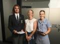 Murray High student Hunter Jackson, 17, and Albury High School's Daisy Tuksar, 17, with Claire Markwick look forward to putting what they've learnt from the workshops into their everyday lives. Picture by Mark Jesser.
