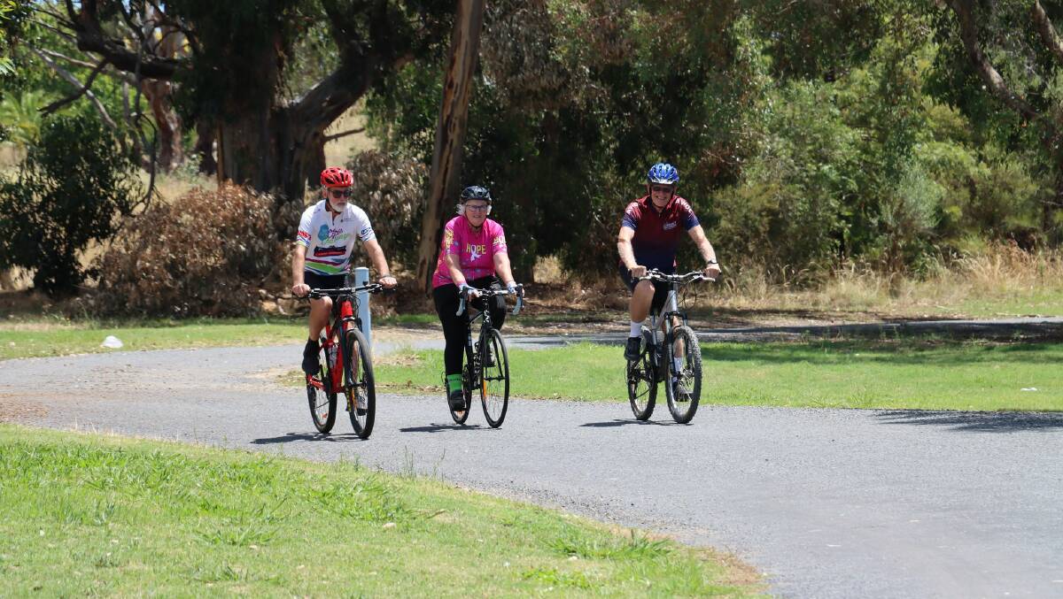 Cycle challenge chair David Dow, participant Kim Thomas and North Albury Rotary club member Rob Simmons all gearing up for the challenge in March to raise some much-needed funds. Picture by Sally Evans