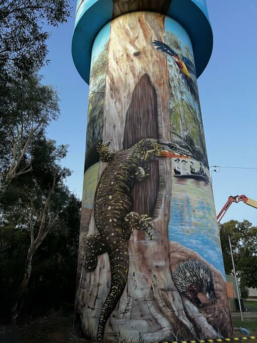 The new water tower mural at Walla Walla, NSW.
