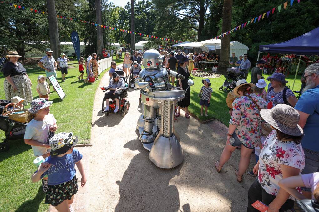 Where machines meet nature ... it must have been heating up in this robotic get-up weaving its way through the crowds. Picture by James Wiltshire