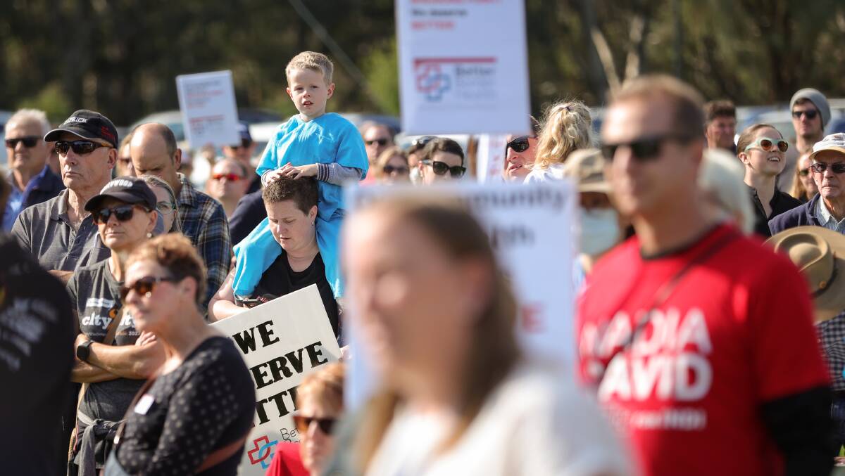 Hundreds turned up at a Better Border Health rally at Gateway Lakes in May to air their grievances about being ignored by politicians. Picture by James Wiltshire