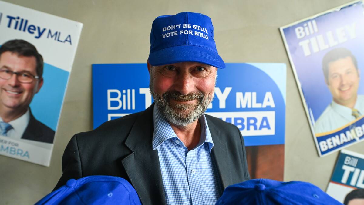 Mr Tilley wears his campaign slogan: "Don't be silly, vote for Billy". Picture by Mark Jesser