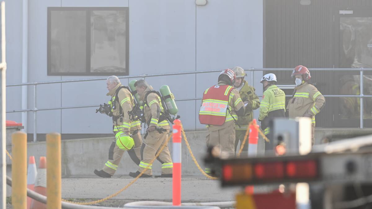 Firefighters battle the fire at the Jude Street, Howlong, pet food processing plant in July. No injuries were reported. Picture by Mark Jesser