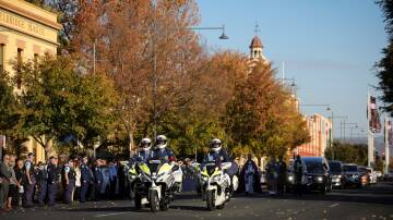 Officers at the Police Honours for Senior Sergeant Les Nugent in Albury on Wednesday, May 29. Picture by James Wiltshire 