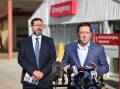 COLLABORATION 'THE KEY': Victorian Opposition leader Matthew Guy with Benambra MP Bill Tilley, left, want funding cooperation from NSW and the federal government for a new Border hospital. Picture: JAMES WILTSHIRE 