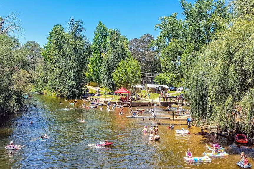 Thousands of people flock to the Bright River Pool every summer. Picture by Bruce Hore, Bright Chamber of Commerce