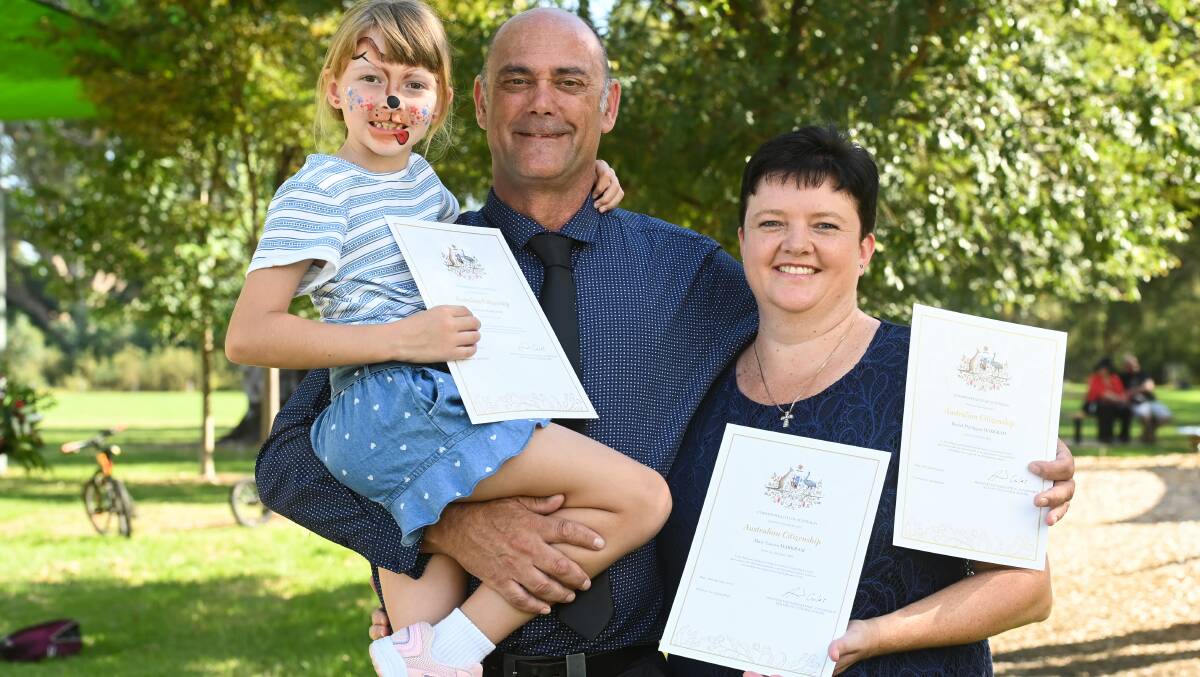 Daniel Markram, with his wife Mari-Louise and daughter Shardone, from South Africa, have embraced Australia as their new home. Picture by Mark Jesser