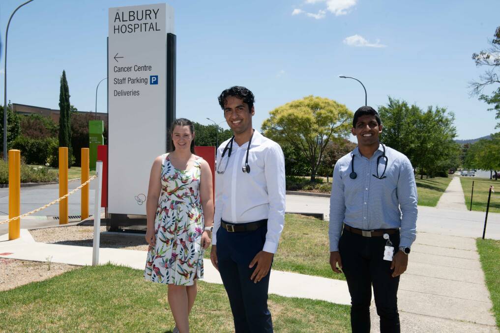 New junior doctors for Albury Wodonga Health Alyssia De Grandi, Dhruv Kapoor and Shaun David-Wilathgamuwa. Picture by Tara Trewhella