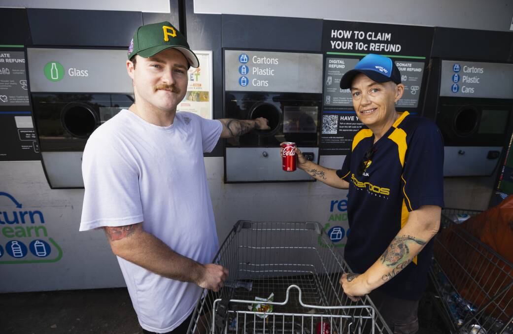 Ben Barns and his stepmum Beck Manson say they can make up to $200 from a load of cans and bottles and are more than happy to travel to East Albury from Wodonga. Picture by Ash Smith