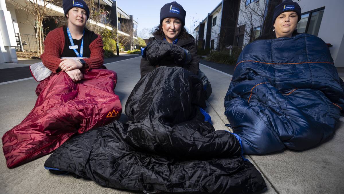 HELPING OUT: Courtney Peel, Shantelle Lidden and Melanie Lange will brave the cold for one night as part of a St Vincent de Paul fundraiser on August 19 to raise awareness for people who do it every day.