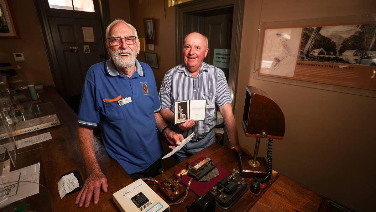Beechworth "Morsecodians" Leo Nette and Jim Mitchell both sent a message to King Charles at the old telegraph station last September and received a reply, by post, last Friday. Picture by James Wiltshire