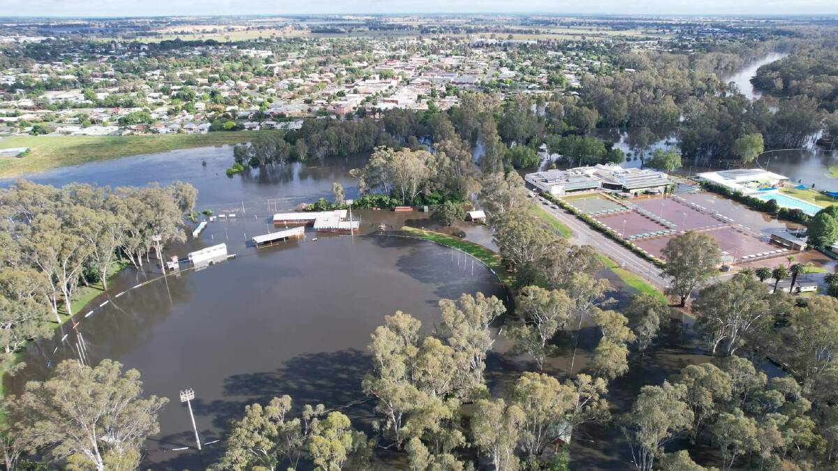 Extensive storm activity results in flash flooding at the Ball Park/Civic Centre Precinct in Corowa. Aerial photographs by John. L were shared by Corowa Rescue Squad - VRA Rescue NSW and Federation Council.
