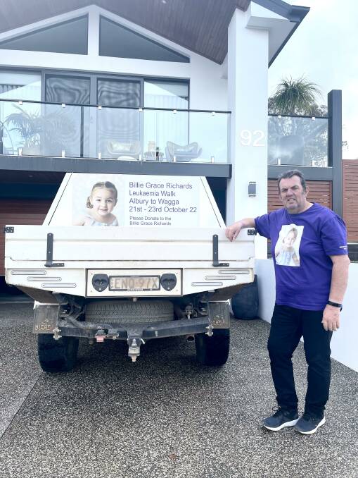 Albury stock agent David Hill, dressed in his great niece's favourite colour, is preparing for a 130-kilometre fundraising walk in her memory. Picture supplied.
