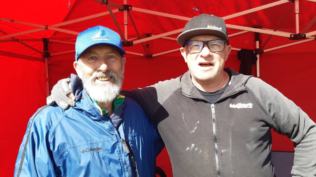Andrew Davison alongside Paul Beckett, who built the first ever Blokart in New Zealand.