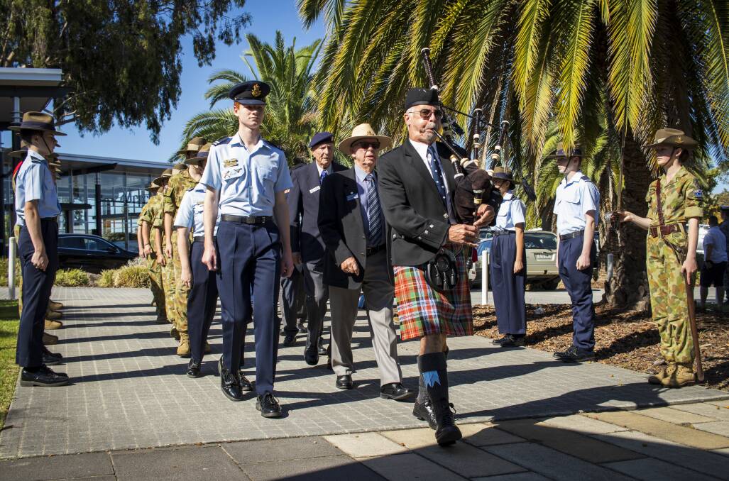 A short march to Albury's Nasho Memorial Garden started proceedings as Murray Border Nashos marked the annual tribute to national servicemen. Picture by Layton Holley