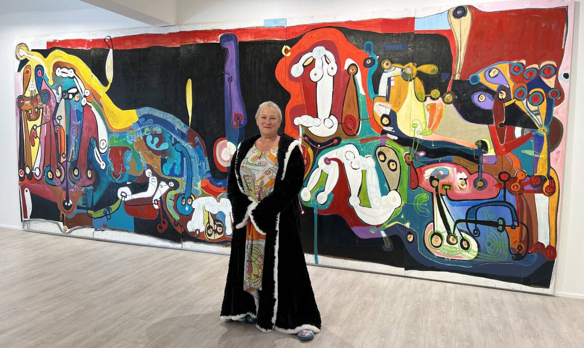 Artist Cornelia Selover with her painting 'Fantasy With Consequences' at MAMA. Pictures supplied 