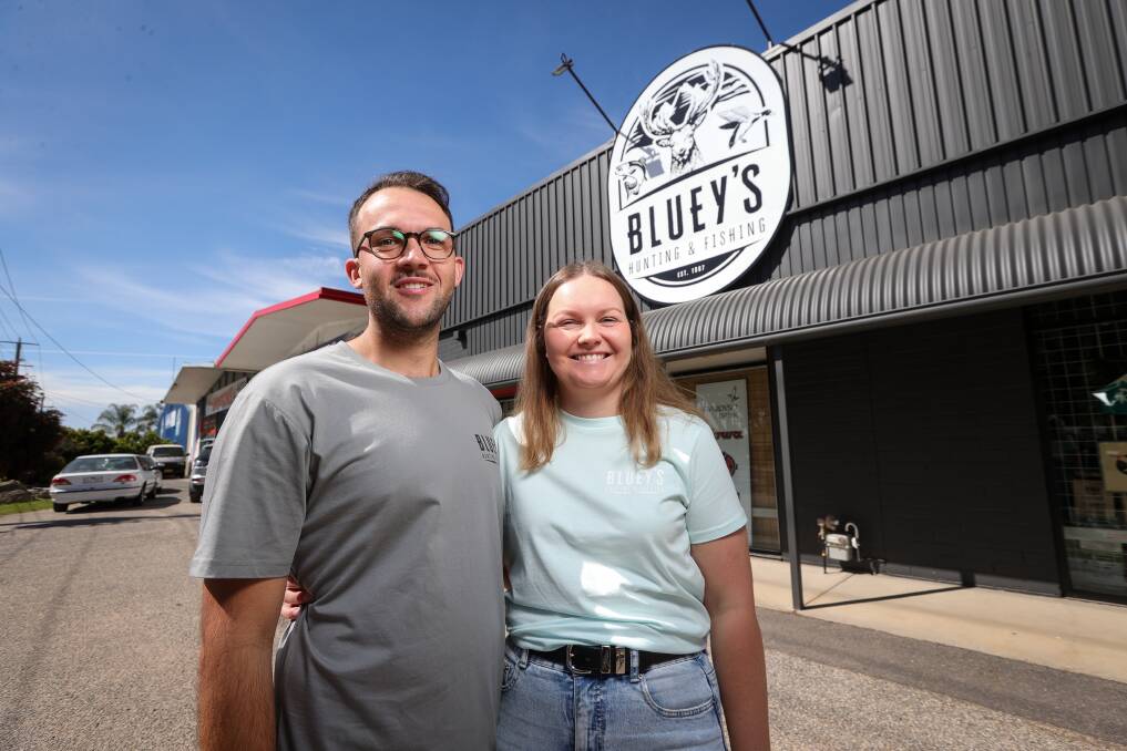 Kaine and Sophie Edwards are the new owners of the Bluey's Hunting and Fishing store in Wodonga. Picture by James Wiltshire