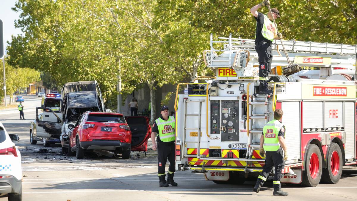 Fire crews responded to a four-car crash on Young Street in Albury on Saturday, March 23. Picture by James Wiltshire