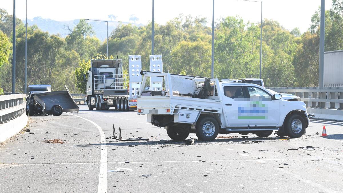 The scene of the January 31 crash on the northbound lanes of the Hume Freeway at Wodonga. Picture by Mark Jesser