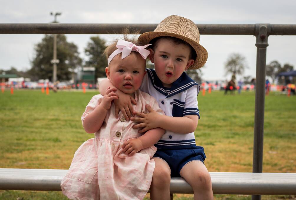 Olivia Mooring, 11 months, and her brother Oscar, 3, entered their first showgirl/boy competition. Picture by Layton Holley