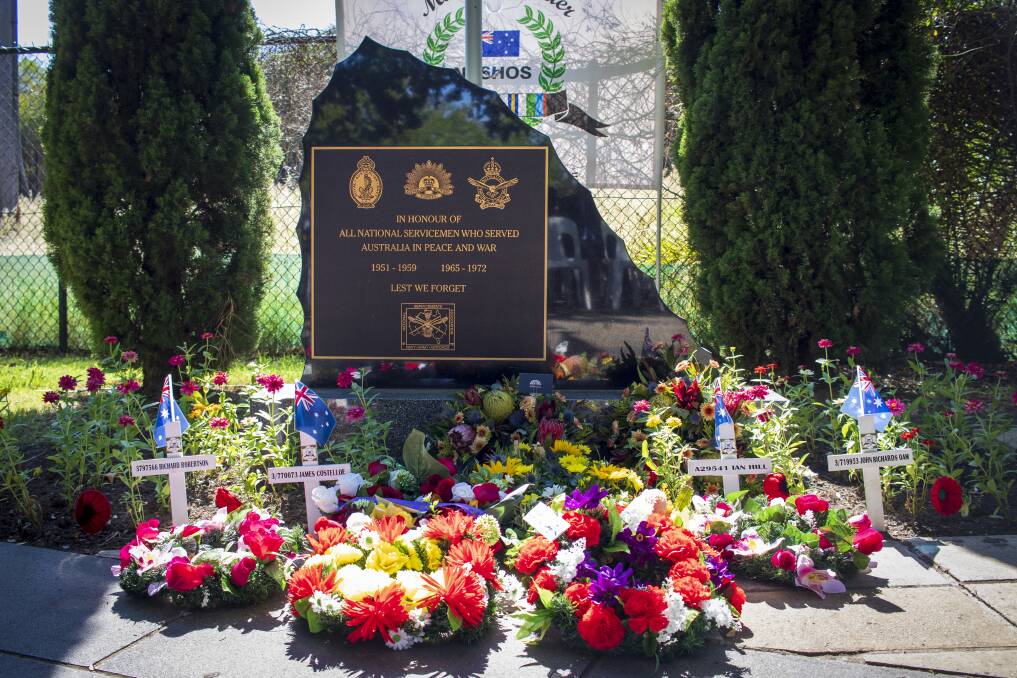 Wreaths laid in front of Albury's deceased members memorial. Picture by Layton Holley