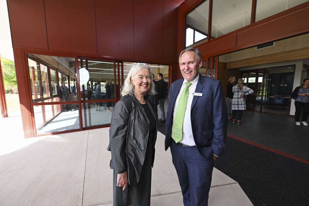 Former Scots School principal Vicki Steer and principal Mark Hemphill at the ribbon cutting ceremony for the school's new senior study centre. Picture by Mark Jesser