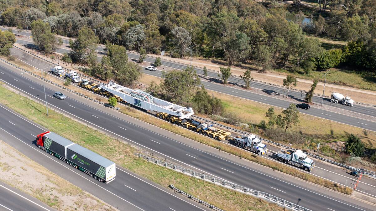 The superload parked on the north-bound onramp near Bandiana Link Road, Wodonga, in January 2024. Picture by Mark Jesser 