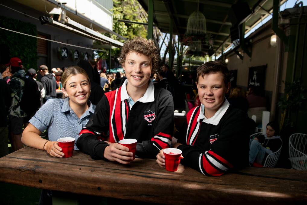 Kobi Maher, 16, Matt Campbell, 17 and Fergus Cochrane, 17, from Albury High School got the chance to experience a nightclub at Beer Deluxe in Albury. Picture by Tara Trewhella