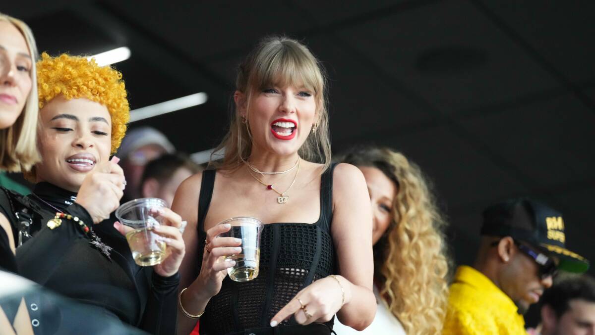 Taylor Swift with Ice Spice (left) at Super Bowl LVIII between Kansas City Chiefs and San Francisco 49ers in Las Vegas. Picture by Joe Camporeale-USA TODAY Sports/Sipa USA /AAP Image
