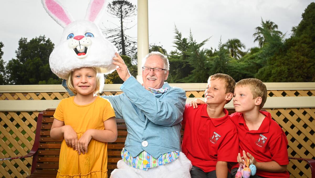 Vince Glenane reveals himself as the Easter Bunny to the Everon siblings. Picture by Mark Jesser