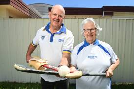 Former Albury City Hockey Club president Noel Shepherd and former Norths Hockey Club president Gay Harvey ahead of the clubs' reunion this weekend. Picture by Mark Jesser
