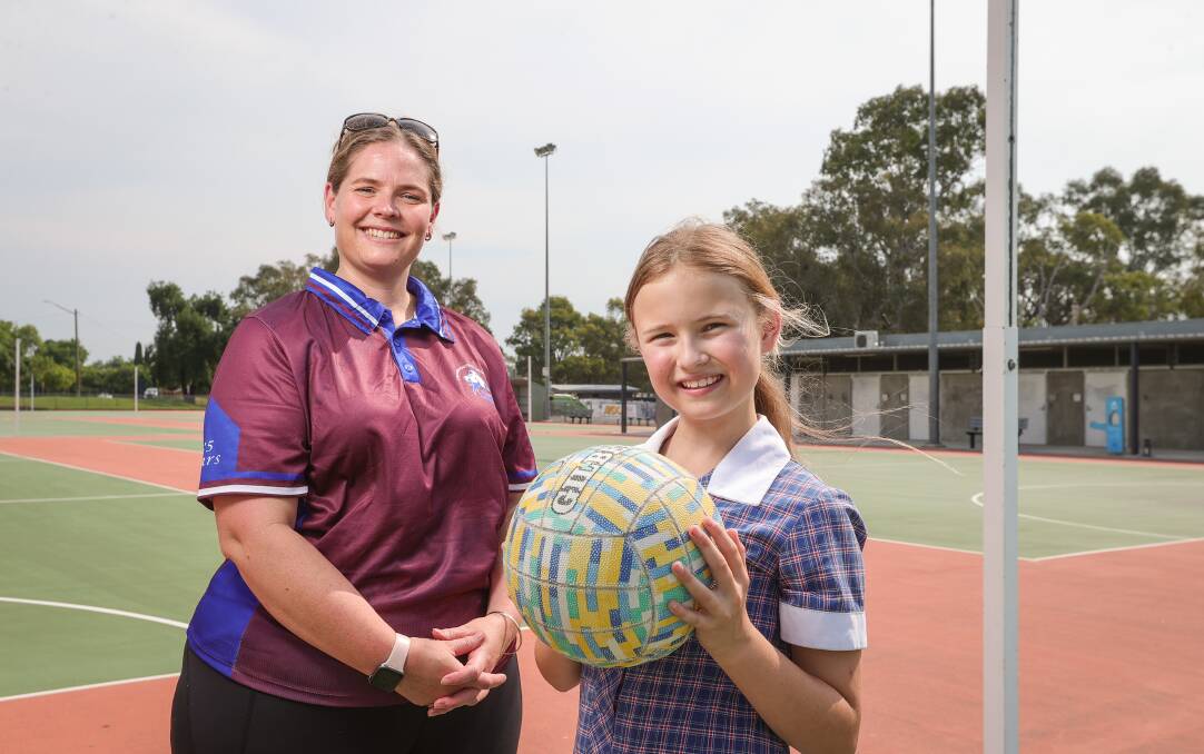 Culcairn's new A-grade netball coach Kim Graetz with her daughter, Collins Czuczman, 9. Picture by James Wiltshire 