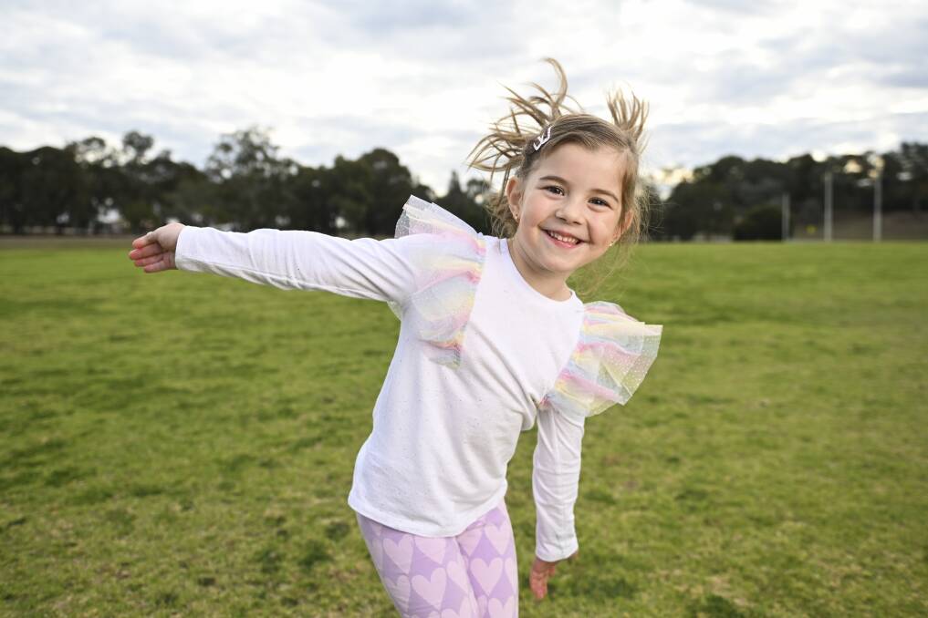 Albury's Piper Wakley-Keighran, 6, is all smiles after recently receiving the Warrior Award at the 2024 Stroke Awards ceremony held in Melbourne. Picture by Mark Jesser.