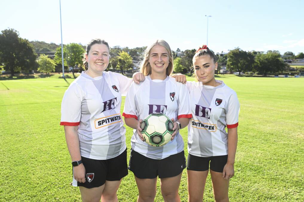 Boomers' Yvette Underhill, Bree Kusic and Savannah Abel are gearing up for the start of the AWFA division one women's competition this weekend. Picture by Mark Jesser