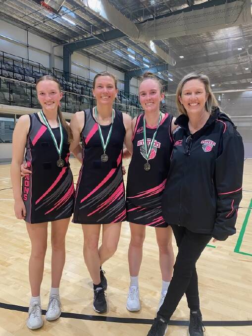 Isabel Edmunds, Sara Schneider, Sophie Edmunds and Tamara Edmunds after the Wagga Wagga Netball Inc 2023 grand final. Picture: supplied