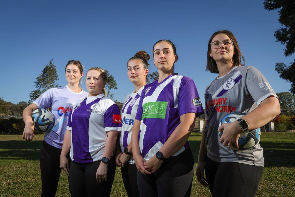 Maya Davis, Rachael Clarke, Alex Waters, Eva Davis and Ashlea Thurnam reflect on their time playing together ahead of the female football round. Picture by James Wiltshire.