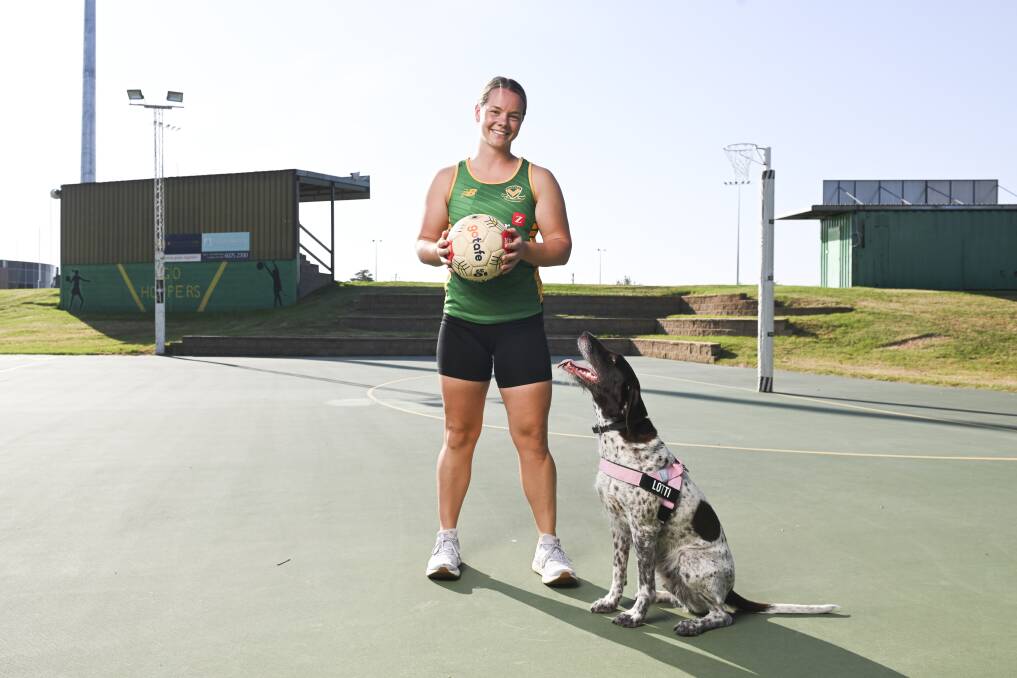 New North Albury netballer Georgia Ryan enjoying Bunton Park with her dog, Lotti, ahead of the 2024 season. Picture by Mark Jesser