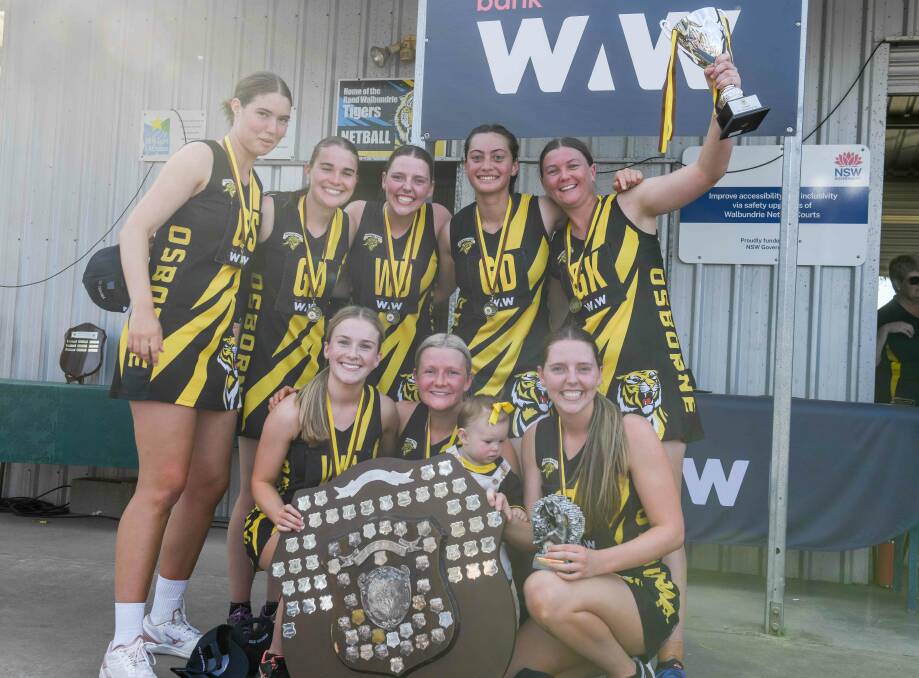 Osborne celebrates after becoming back-to-back Hume League A-grade netball premiers at Walbundrie on Saturday. Pictures by Tara Trewhella
