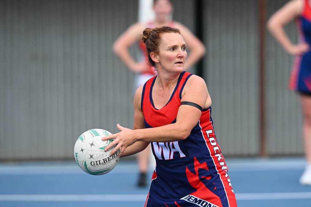 Lockhart midcourter Bec Mathews in action for the Demons during the 2021 Hume League netball season. Picture by Mark Jesser.