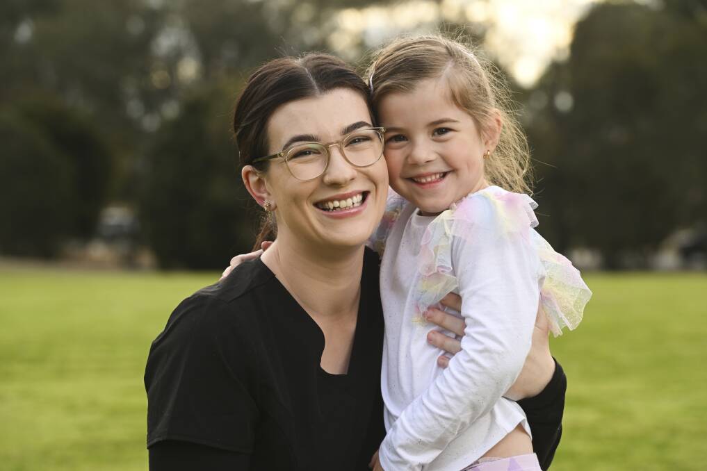 Piper Wakley-Keighran with her mum, Tayla Wakley. The brave six-year-old was recently recognised at the 2024 Stroke Awards. Picture by Mark Jesser.