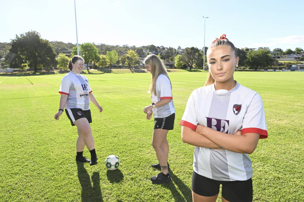 Boomers FC senior women's players Yvette Underhill, Bree Kusic and Savannah Abel. Picture by Mark Jesser