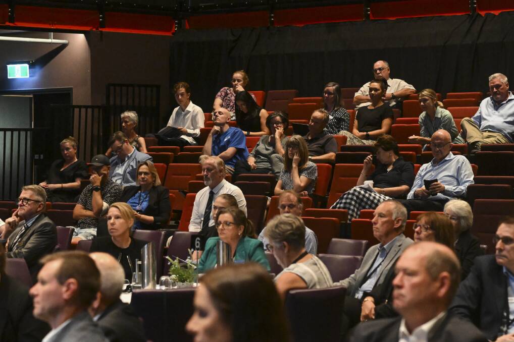 Geoff Hudson pictured in his blue uniform in the audience listening to Wodonga's regional health summit. Picture by Mark Jesser