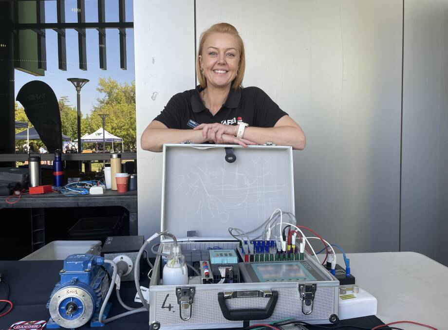 Albury TAFE NSW teacher Sarah Thomas found the day to be an exciting opportunity to teach students about the world of electrotechnology. Picture by Madilyn McKinley