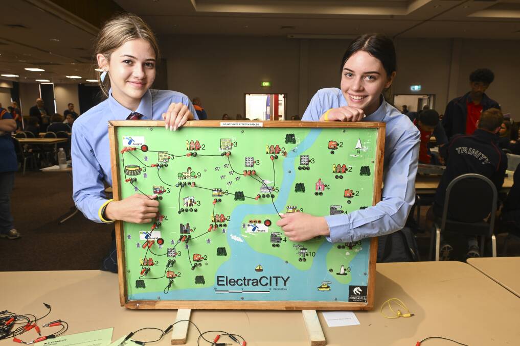 Year 10 students Lilly Hutchins and Lara Brown, both 15, from The Scots School Albury worked together to plan electrical networks. Picture by Mark Jesser
