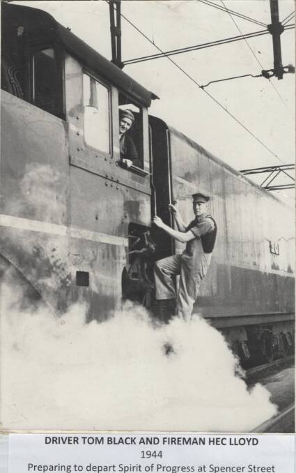 Through city and country: Driver Tom Black and Fireman Hec Lloyd preparing to depart Spirit of Progress at Spencer Street in 1944. Photo: SUPPLIED
