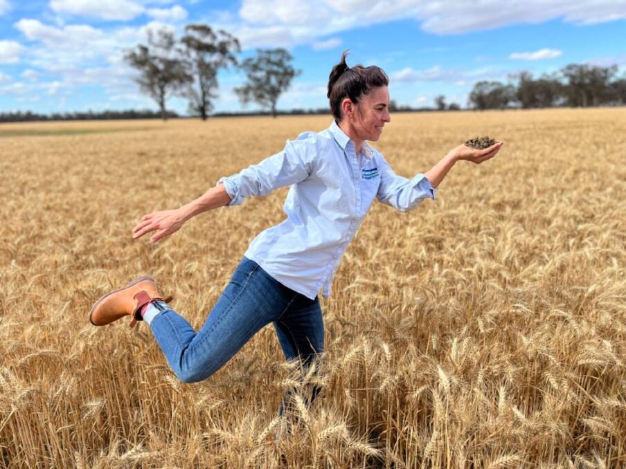 Riverine Plains Inc chief operating officer Dr Sara Hely strikes a Grecian pose to celebrate World Soil Health Day on 5 December. Photo: supplied
